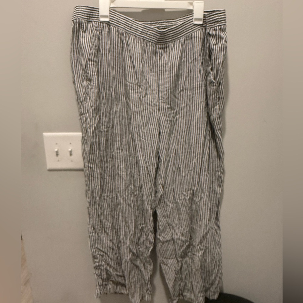 Grey and White Striped Linen Pant